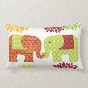 Pretty Elephants in Love Holding Trunks Flowers Lumbar Cushion
