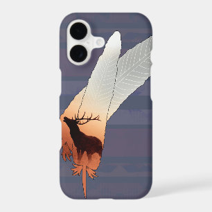 Pretty Elk Native American Feather Navy Blue