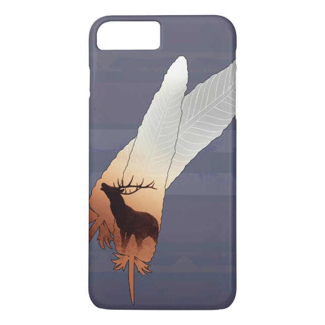 Pretty Elk Native American Feather Navy Blue Case-Mate iPhone Case (Back)