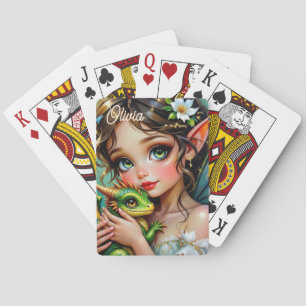 Pretty Elven Fairy and Dragon Personalized Playing Cards