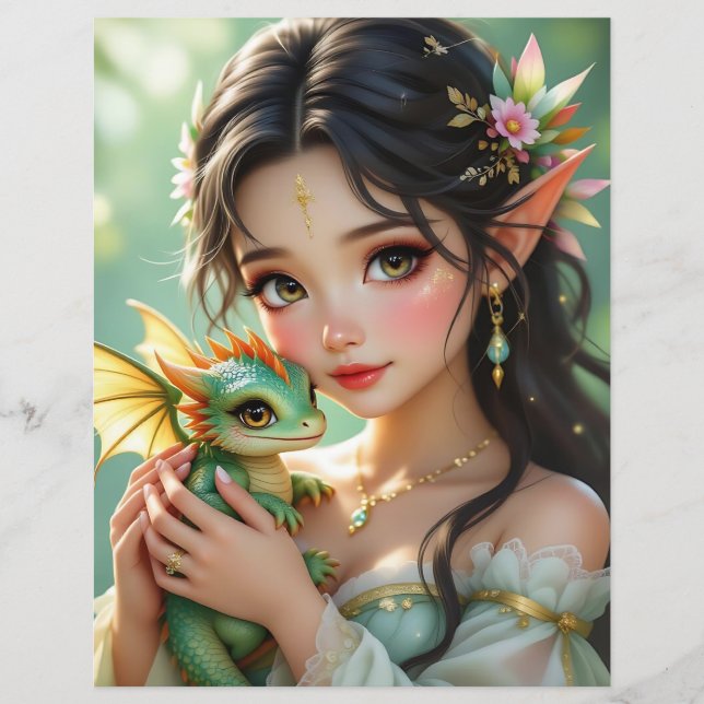 Pretty Elven Fairy & Dragon | Scrapbook (Front)