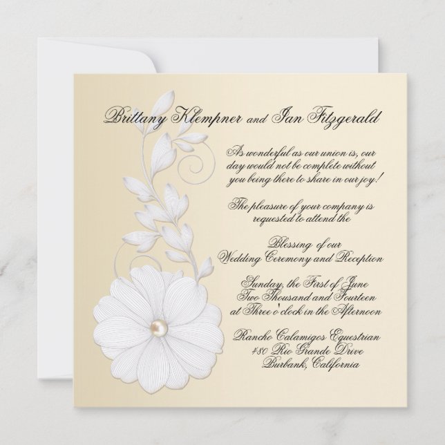 Pretty Embossed Posy with Pearl metallic champagne Invitation (Front)