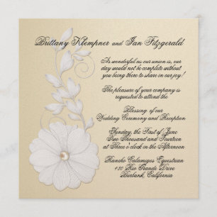 Pretty Embossed Posy with Pearl metallic champagne Invitation