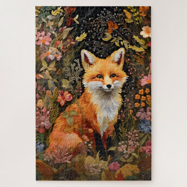 Pretty Embroidered Fox Jigsaw Puzzle (Vertical)