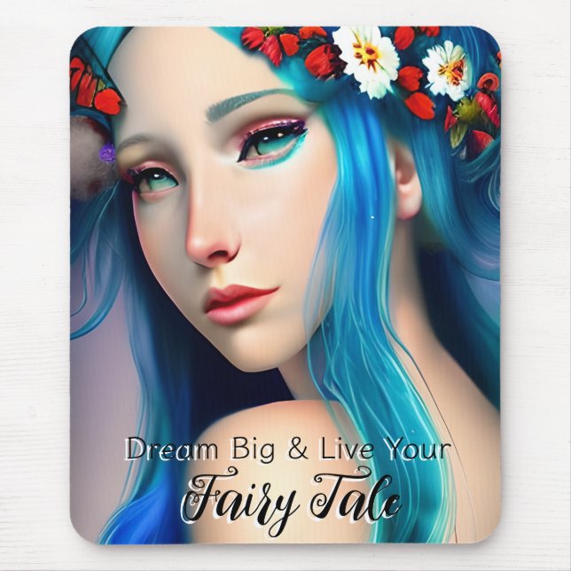 Pretty Enchanted Girl with Flowers | Fairy Tale Mouse Pad (Front)