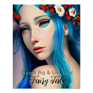 Pretty Enchanted Girl with Flowers   Fairy Tale Poster