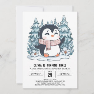 Pretty Enchanted Penguin Digital Birthday Invitation