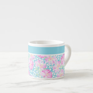 Pretty Espresso Mug, Pink Roses, White Butterflies Cup