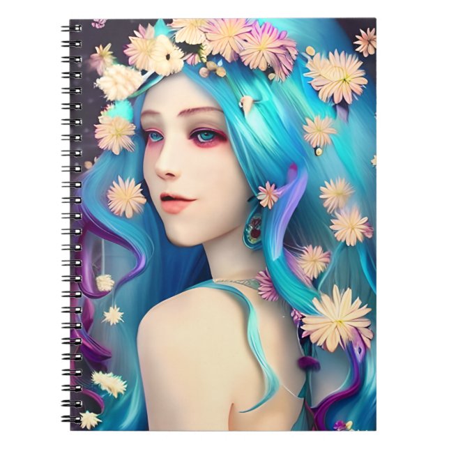 Pretty Ethereal Girl with Flowers in her Hair Notebook (Front)