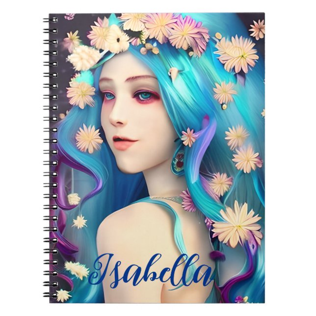 Pretty Ethereal Girl with Flowers Personalised Notebook (Front)