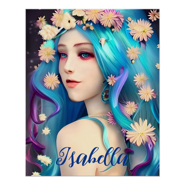 Pretty Ethereal Girl with Flowers Personalised Poster (Front)