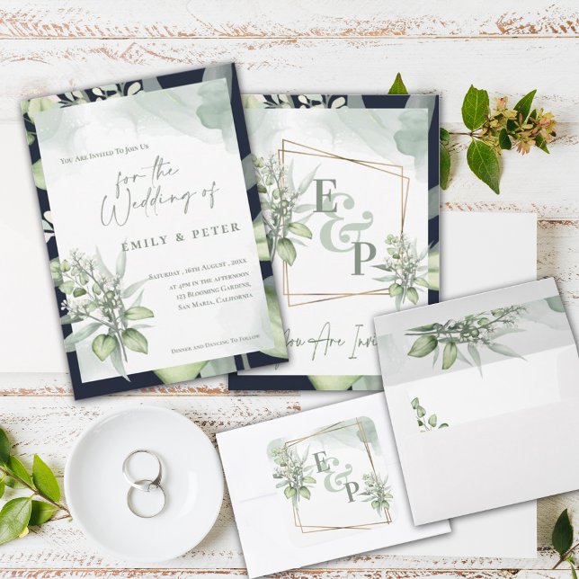 Pretty Eucalyptus Leaves Monogram Greenery Wedding (Creator Uploaded)