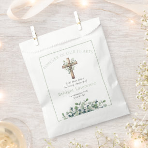 Pretty Eucalyptus Wooden Cross Funeral Seed Packet Favour Bag