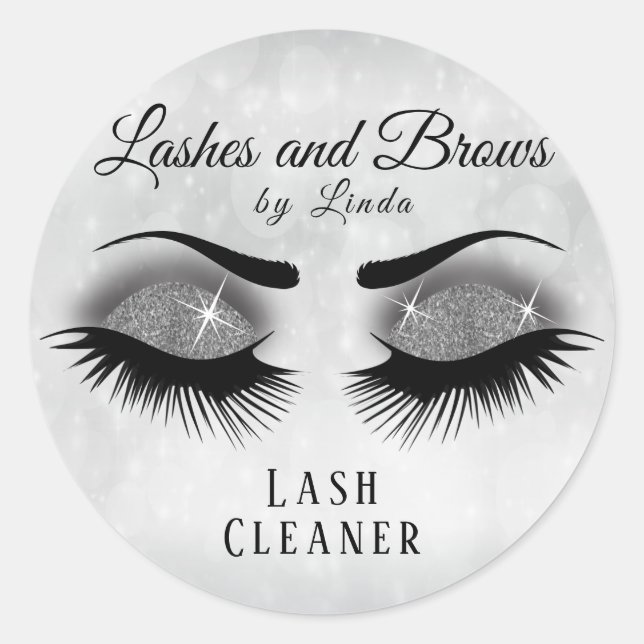 Pretty Eyelashes Extension Cleaner Design - Silver Classic Round Sticker (Front)