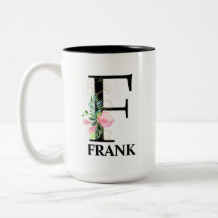 Pretty F Monogrammed Initial Two-Tone Coffee Mug