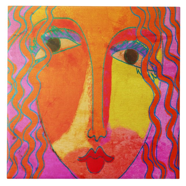 Pretty Face Abstract Digital Painting  Ceramic Tile (Front)