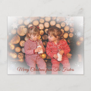 Pretty Faded Snowflake Family Photo Christmas Postcard