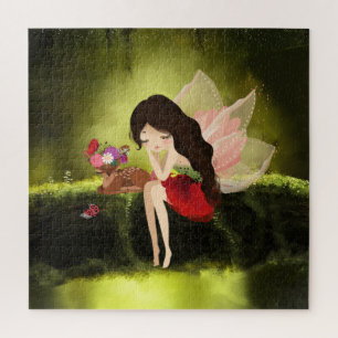 Pretty Fairy And Deer Enchanted Forest Jigsaw Puzzle