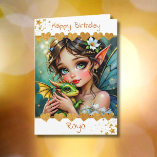 Pretty  Fairy and Dragon Themed Girl's Birthday Card