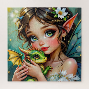 Pretty  Fairy and Dragon Themed Girl's   Jigsaw Puzzle