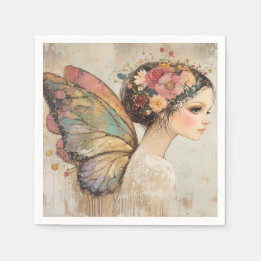 Pretty Fairy Boho Butterfly & Floral Pastel  Napkin