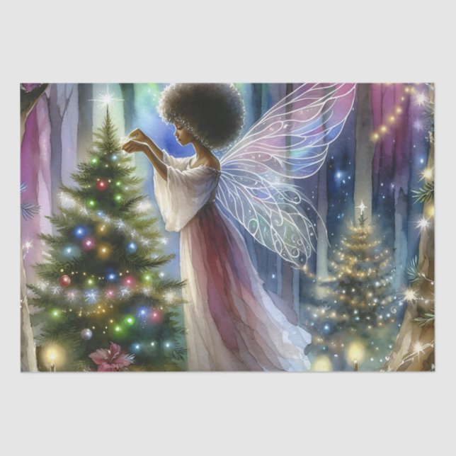 Pretty Fairy Decorating the Christmas Tree  Tissue Paper (Front)
