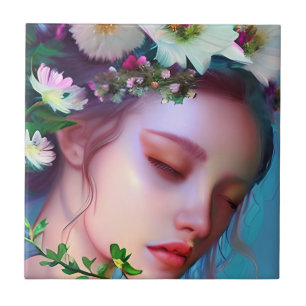 Pretty Fairy Flowers in Hair Fantasy Art Ceramic Tile