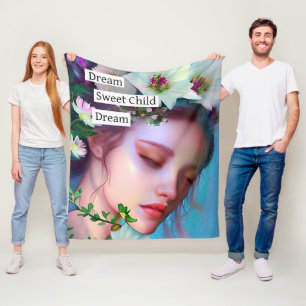 Pretty Fairy Flowers in Hair Fantasy Art   Fleece Blanket