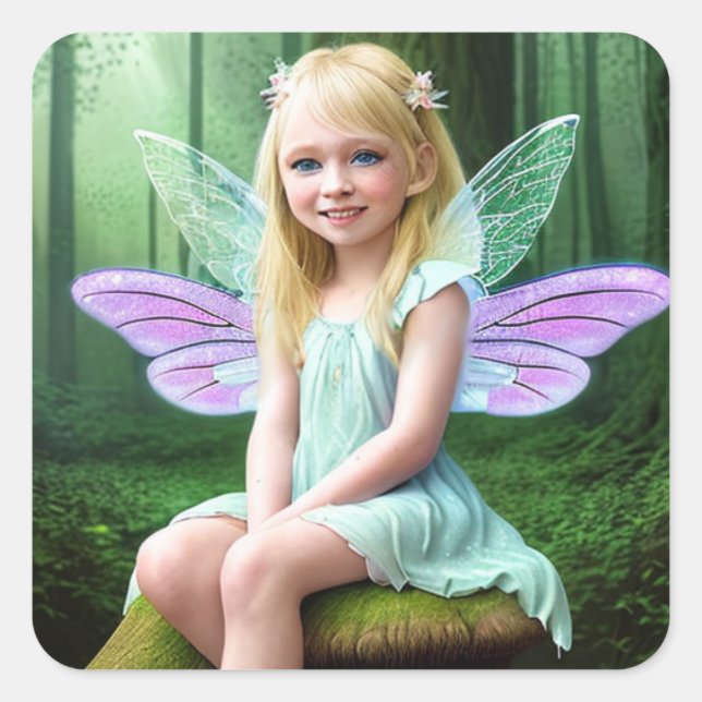 Pretty Fairy Girl with Blonde Hair  Square Sticker (Front)