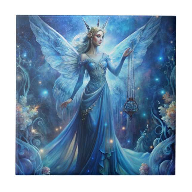 Pretty Fairy in Blue  Ceramic Tile (Front)