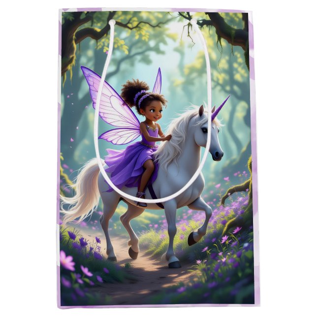 Pretty Fairy in Enchanted Forest Birthday Medium Gift Bag (Front)