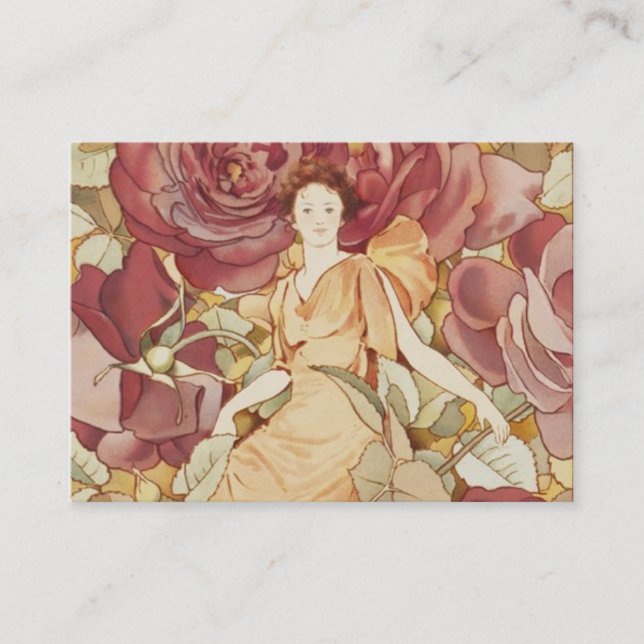 Pretty Fairy Nymph in Roses Business Card (Front)