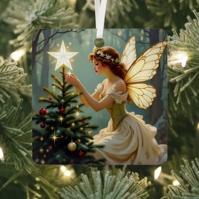 Pretty Fairy Personalised Enchanted Christmas Metal Tree Decoration (Insitu)