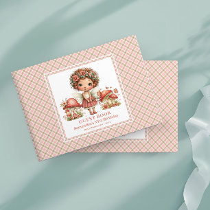 Pretty Fairy Pink Floral Mushroom Birthday Guest   Book