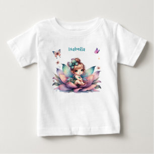 Pretty fairy sitting inside flower  baby T-Shirt