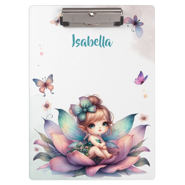 Pretty fairy sitting inside flower clipboard (Front)