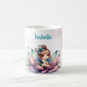 Pretty fairy sitting inside flower coffee mug