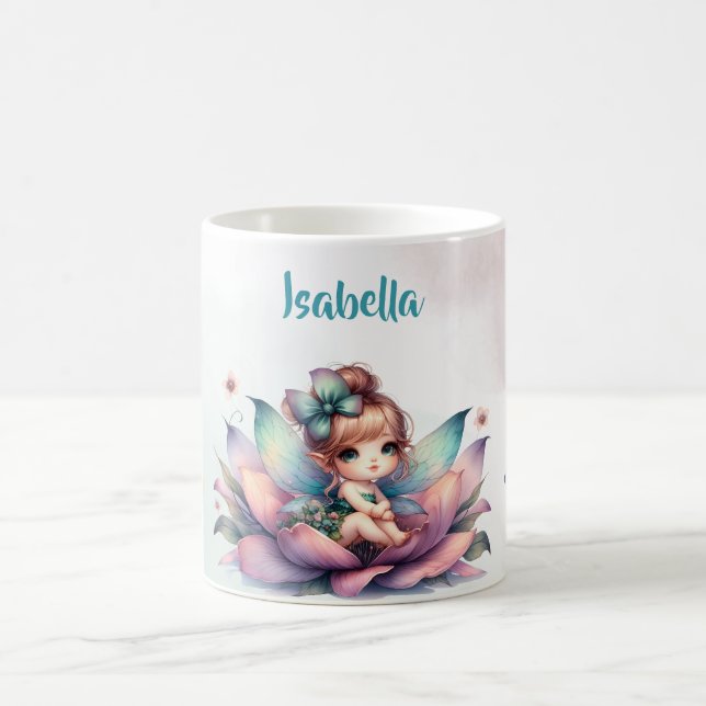 Pretty fairy sitting inside flower coffee mug (Center)