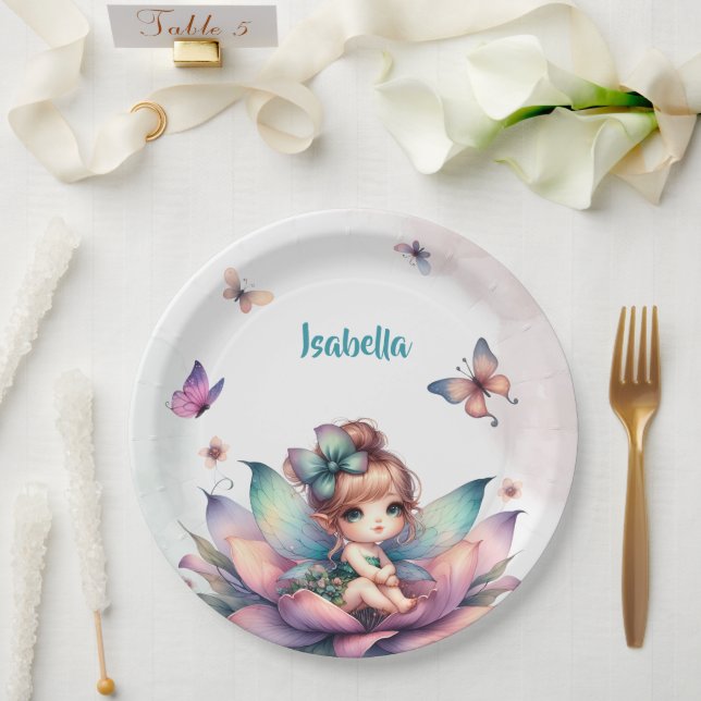 Pretty fairy sitting inside flower paper plate (Wedding)