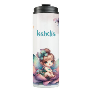 Pretty fairy sitting inside flower thermal tumbler