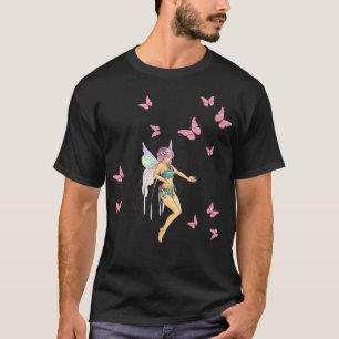 Pretty Fairy Surrounded by Pink Butterflies T-Shirt