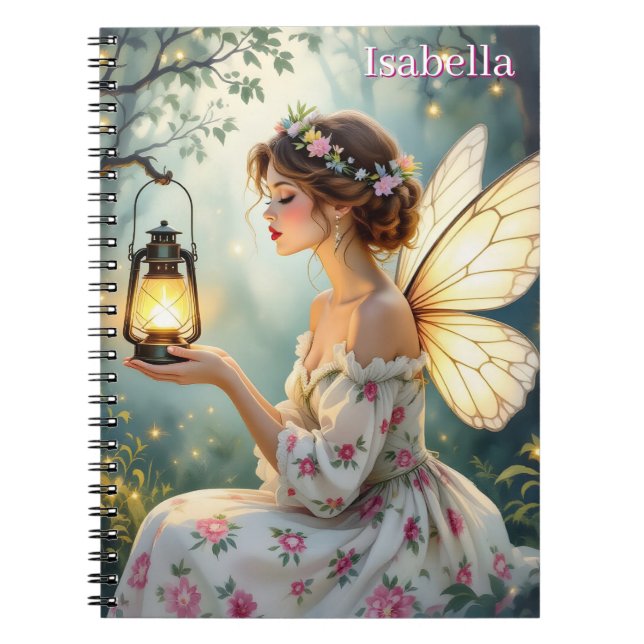 Pretty Fairy Themed Floral Fairytale Personalized Notebook (Front)