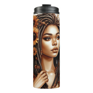 PRETTY FALL AUTUMN THEMED AFRICAN AMERICAN WOMAN THERMAL TUMBLER