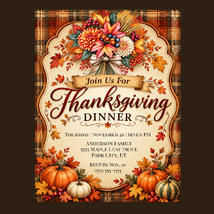 Pretty Fall Bouquet Thanksgiving Dinner Invitation