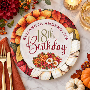 Pretty Fall Dahlia Flower 18th Birthday Paper Plate