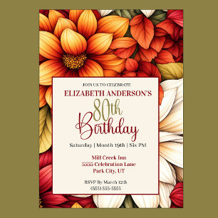 Pretty Fall Dahlia Flower 80th Birthday Invitation
