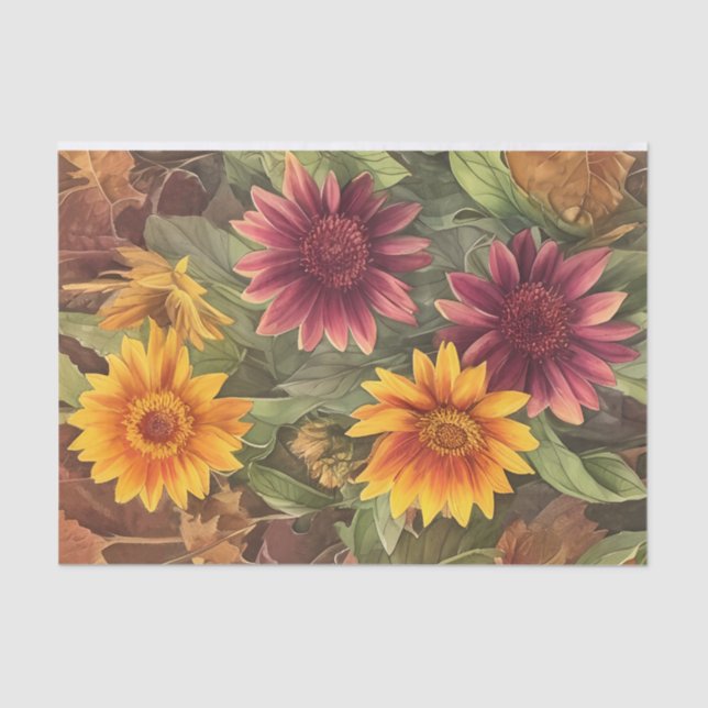 Pretty Fall Flowers and Leaves Autumn Floral Tissue Paper (Front)