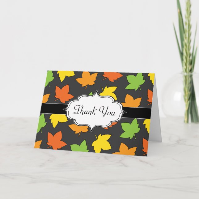 Pretty Fall Foliage Autumn Harvest Pattern Thank You Card (Front)