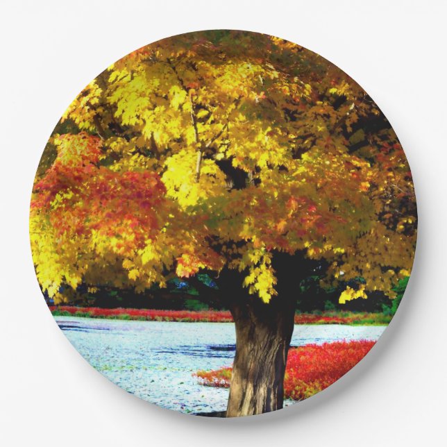 Pretty Fall Foliage Rustic Autumn Wedding Colours Paper Plate (Front)