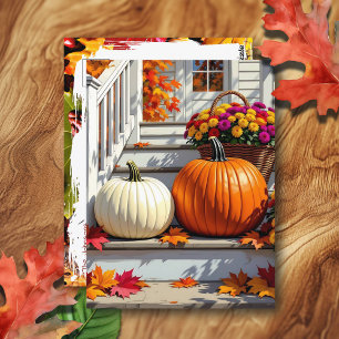 Pretty Fall Front Steps   Happy Thanksgiving  Postcard